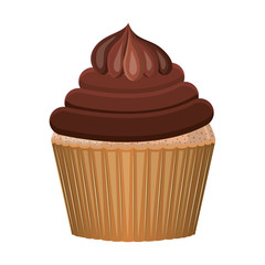 sweet chocolate cupcake dessert icon over white background. colorful design. vector illustration