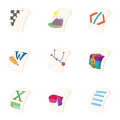 Files icons set. Cartoon illustration of 9 files vector icons for web