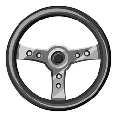 Steering wheel icon. Gray monochrome illustration of car steering wheel vector icon for web design