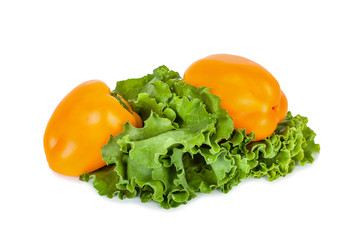 isolated fresh lettuce and peppers on a white background. Green