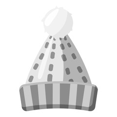 Winter knitted hat icon. Gray monochrome illustration of hat vector icon for web design