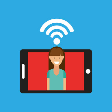 woman smartphone internet wifi free icon vector illustration eps 10