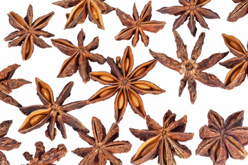 Stars of dried anise (Illicium verum) isolated on white background