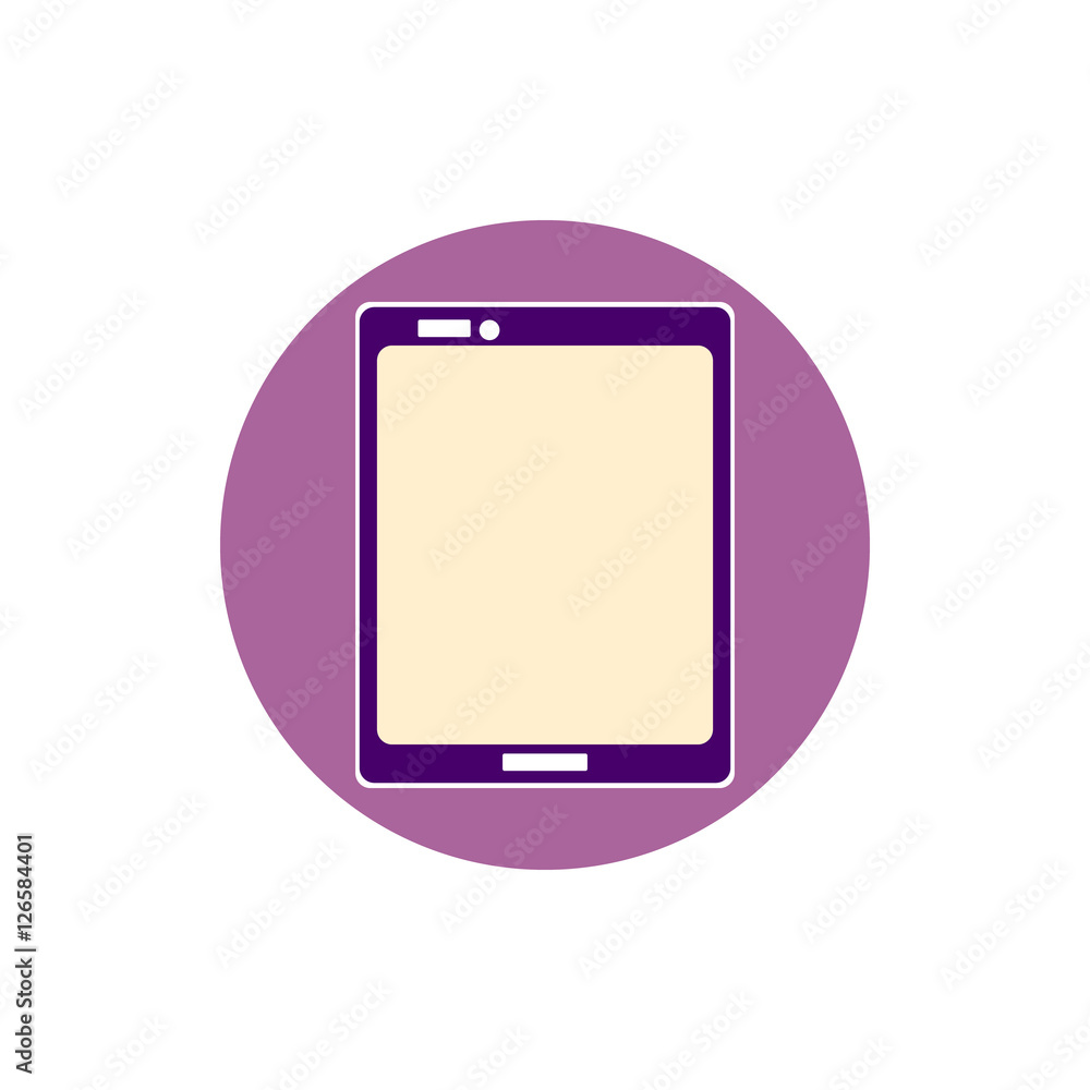Poster graphic tablet on a purple background in the shape of a circle. vector isolated image. icon. the sty