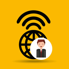 cartoon man global connected wifi vector illustration eps 10