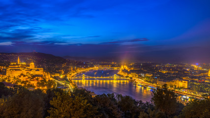 Fototapeta na wymiar Night view of Budapest,Hungary with Elisabeth brudge over Danube river from fortress Citadel