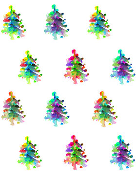 Watercolor pattern abstract Christmas trees. It's bright and abstract. Nice for wrapping paper, fabric, backgrounds, wallpaper, scrapbook paper, greeting cards.