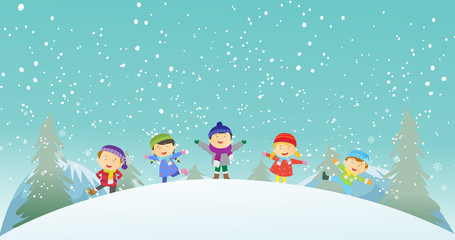 Fototapeta na wymiar happy kids playing outdoors in winter