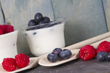 fruit yogurt with, blueberry, raspberry and muesli