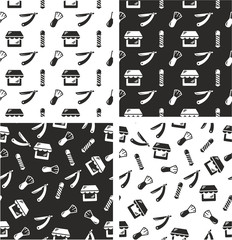 Barber Shop Aligned & Random Seamless Pattern Set