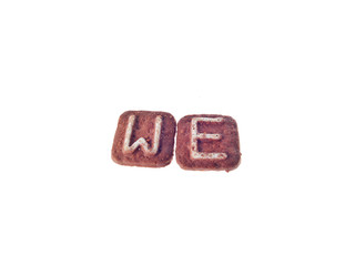 letter cookies spelling the word we