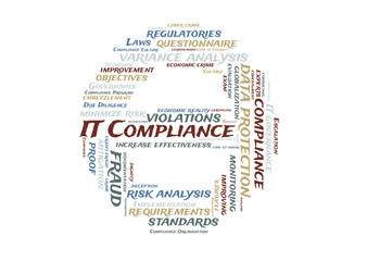 IT compliance word cloud shaped as a stop sign