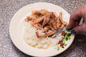 Fried calamari and rice