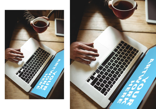 User with Laptop and Coffee Mockup 1