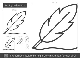 Writing feather line icon.