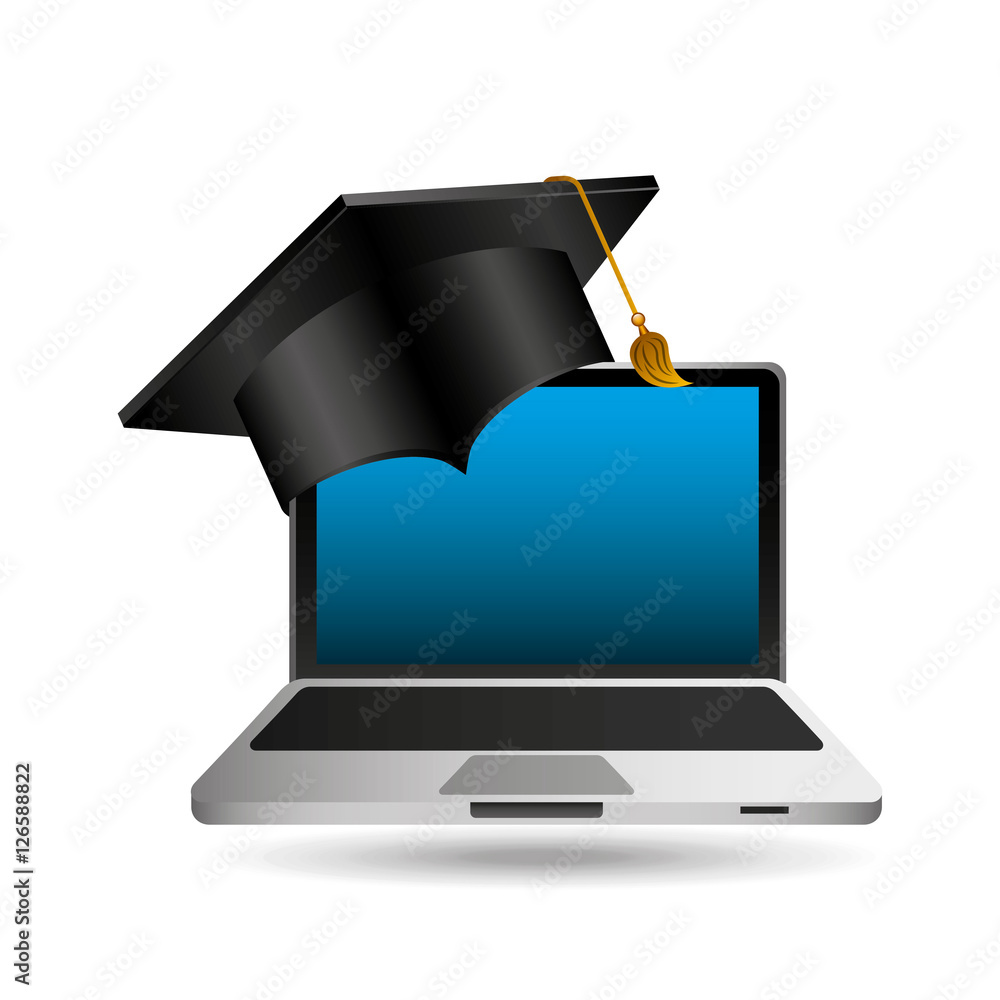 Poster online education cap graduation icon vector illustration eps 10