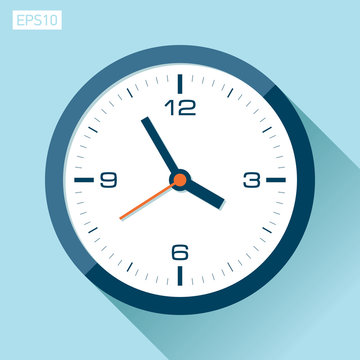 Clock icon in flat style, timer on color background. Vector design element