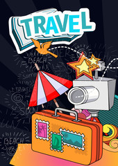 Cartoon style. Summer tourism concept. Voyage, journey and travel. Vacation vector illustration