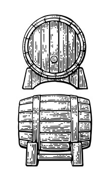 Wooden barrel set engraving vector illustration