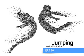 Silhouette of a jumping man and girl from triangle