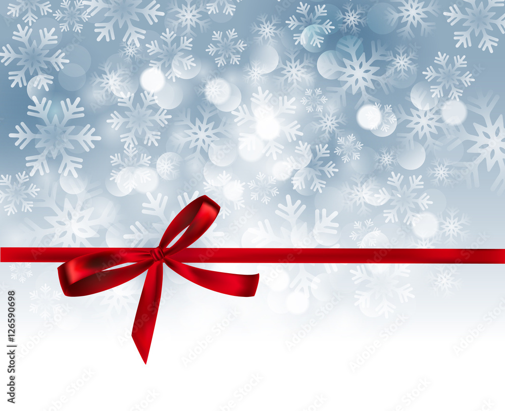 Poster abstract silver light background with red ribbon