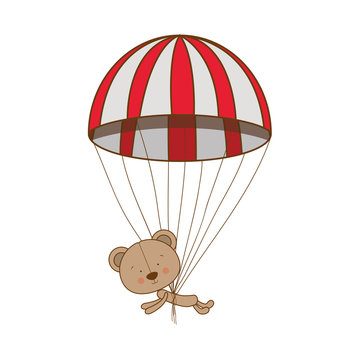 teddy bear character with parachute icon image vector illustration design 