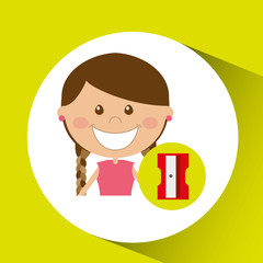 cheerful girl study sharpener design vector illustration eps 10