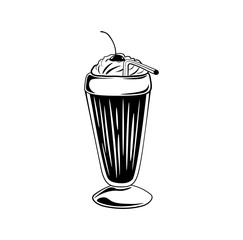 Chocolate milkshake in tall glass isolated on white background.