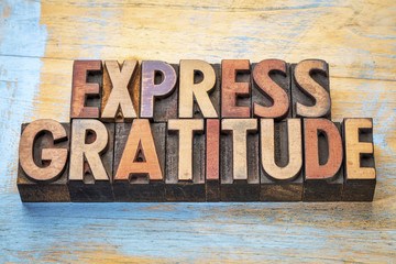 express gratitude word abstract in wood type