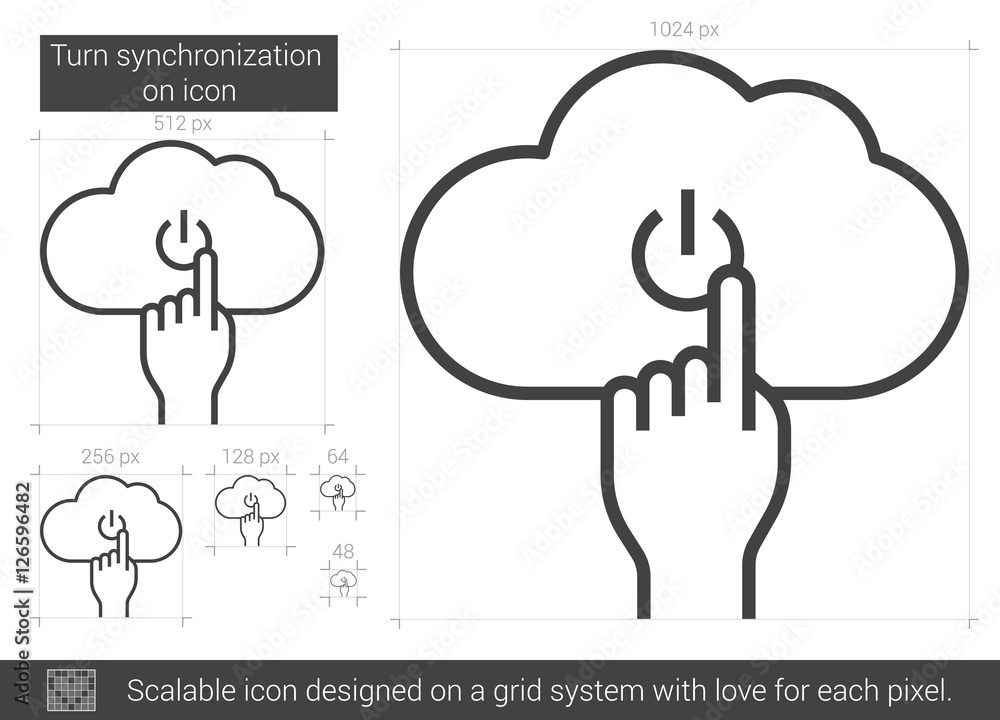 Poster turn synchronization on line icon.