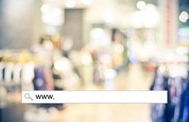 Blur store and bokeh light with address bar, online shopping bac