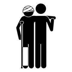 man with bandages and fracture icon over white background. pictogram design. vector illustration