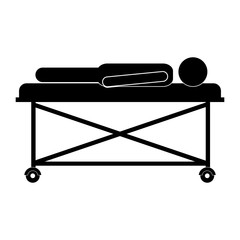 injuried Patient lying on a hospital bed with nurse. pictogram design. vector illustration