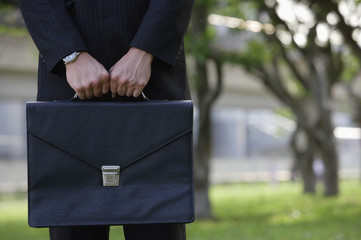 Businessman holding briefcase, cropped image