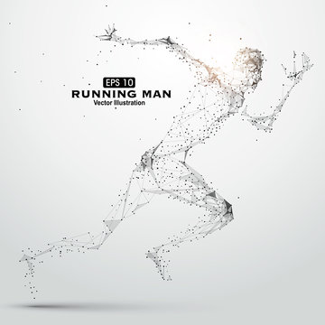 Running Man, points, lines and connected to form, vector illustration.