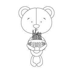 teddy bear character holding biirthday cake icon image vector illustration design 