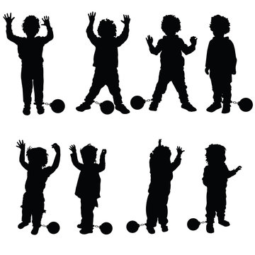 children with prision ball silhouette illustration in black