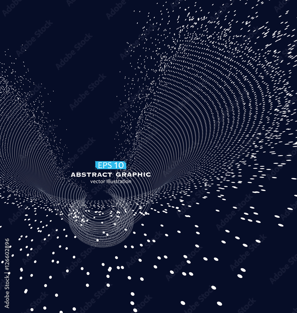 Poster composed of particles swirling abstract graphics