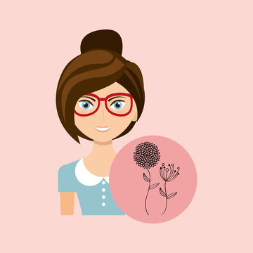 girl character natural floral silhouette icon vector illustration eps 10