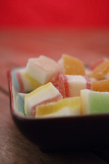 Still life of candies in dish