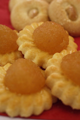 Still life of pineapple tarts and cashew nut cookies