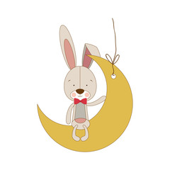 rabbit or bunny on moon shape ornament icon image vector illustration design 