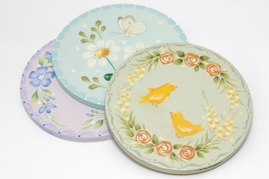 Margaret, Butterfly and Chick Drawing on Drink Coaster, Tole and