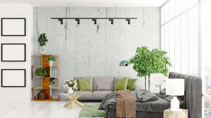 Modern bright interior . 3D rendering