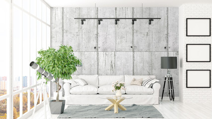 Modern bright interior . 3D rendering