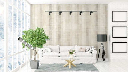 Modern bright interior . 3D rendering