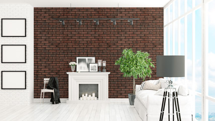 Modern bright interior . 3D rendering