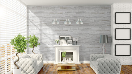 Modern bright interior . 3D rendering