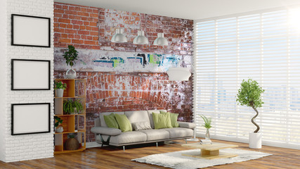 Modern bright interior . 3D rendering