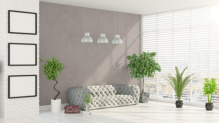 Modern bright interior . 3D rendering
